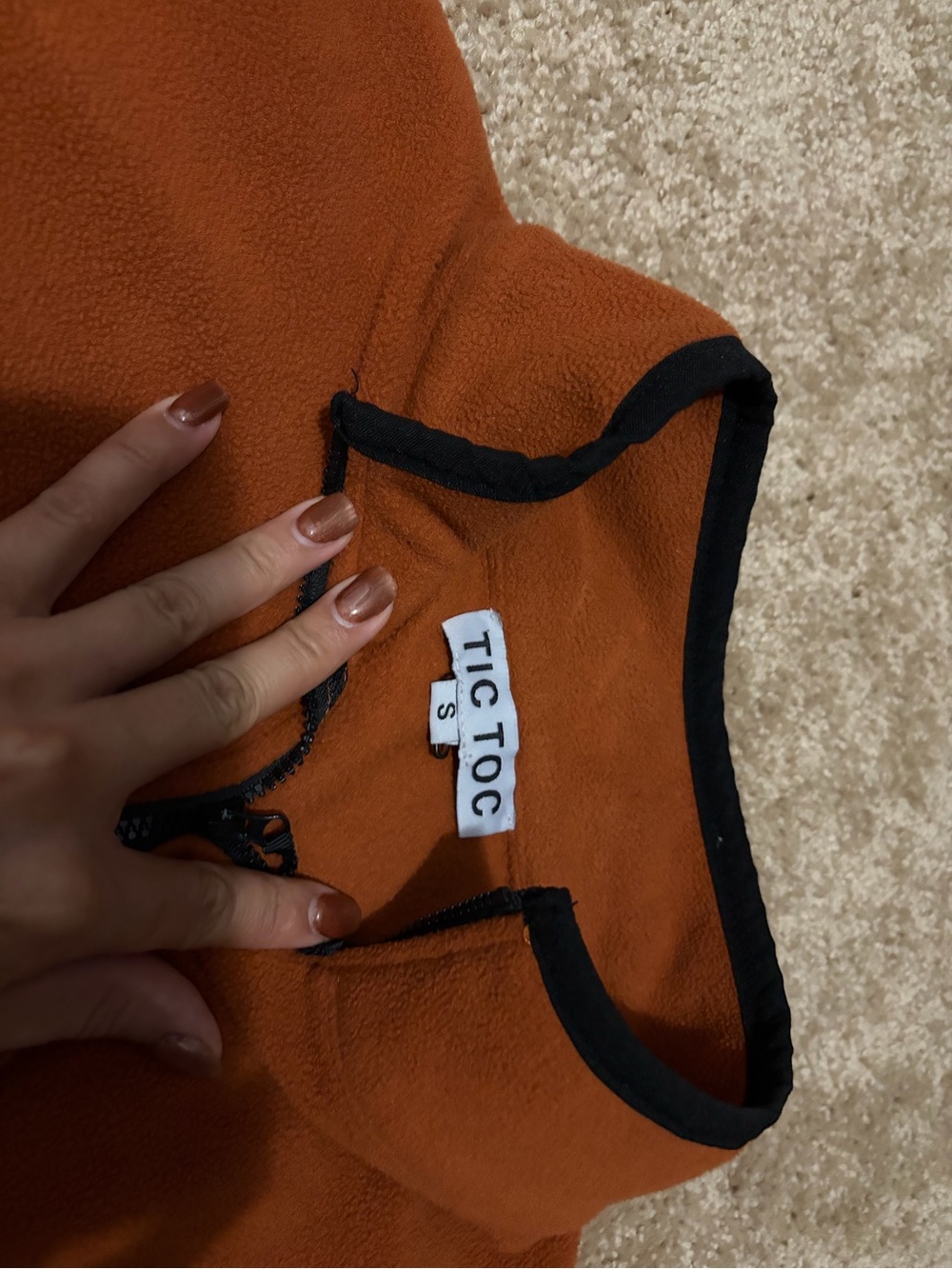 TIC TOC Women's Rust Orange Fleece Pullover with Black Trim